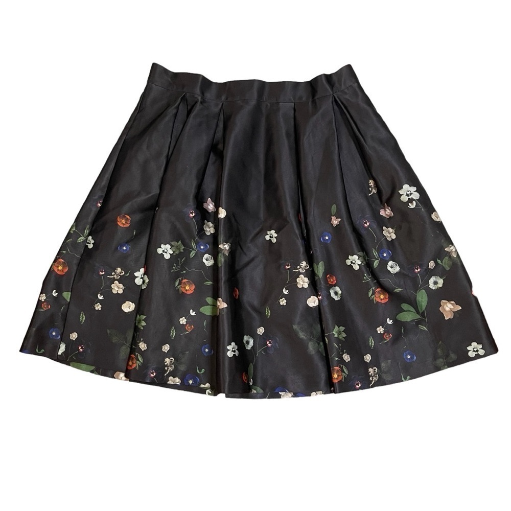 H&M Black Satin Floral  Hem Pleated Skirt US 10